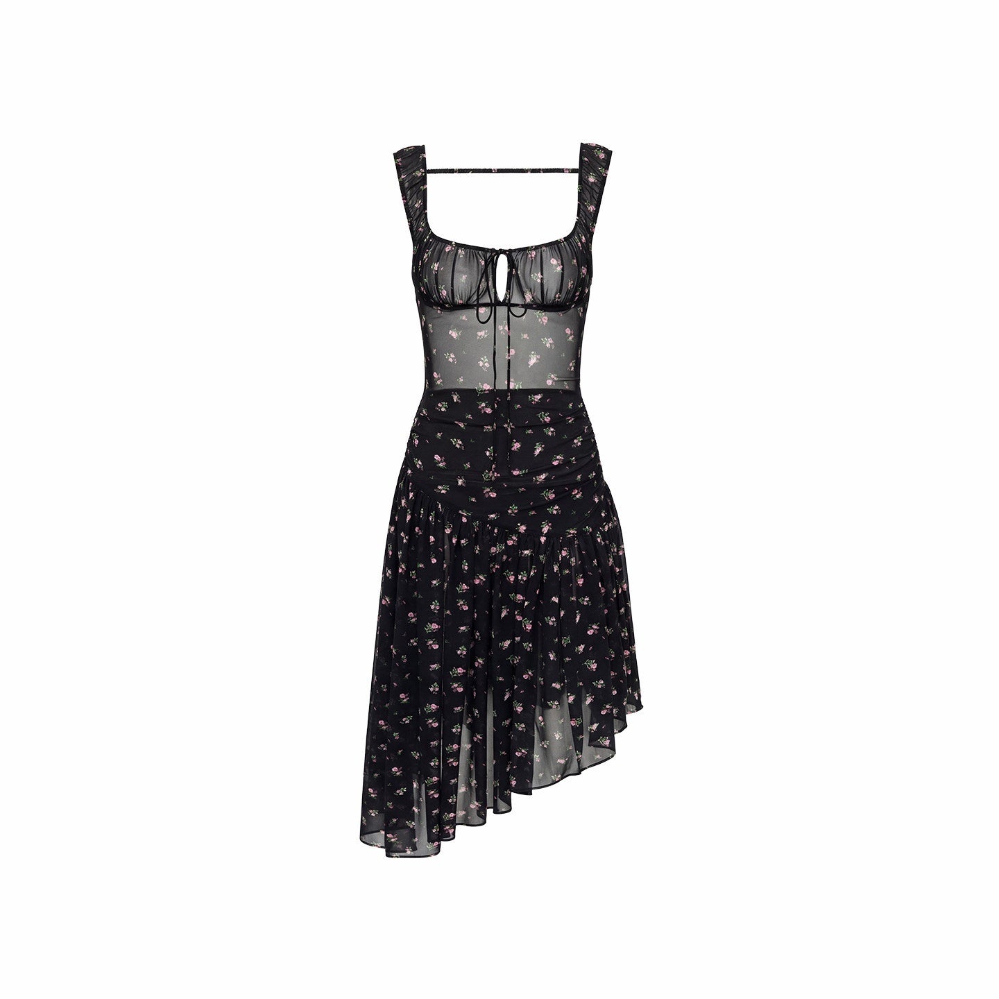 1JINN_STUDIO_Resort_Floral_Asymmetric_Hem_Open_Back_Cinched_Waist_Women&