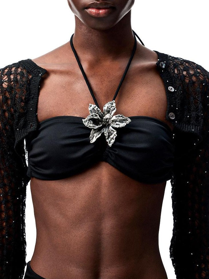 1JINN STUDIO Resort Laidback Metal Flower Halter Women&