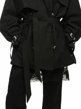 1JINN STUDIO Retro Double Breasted Belted Large Lapel Mid Length Women&