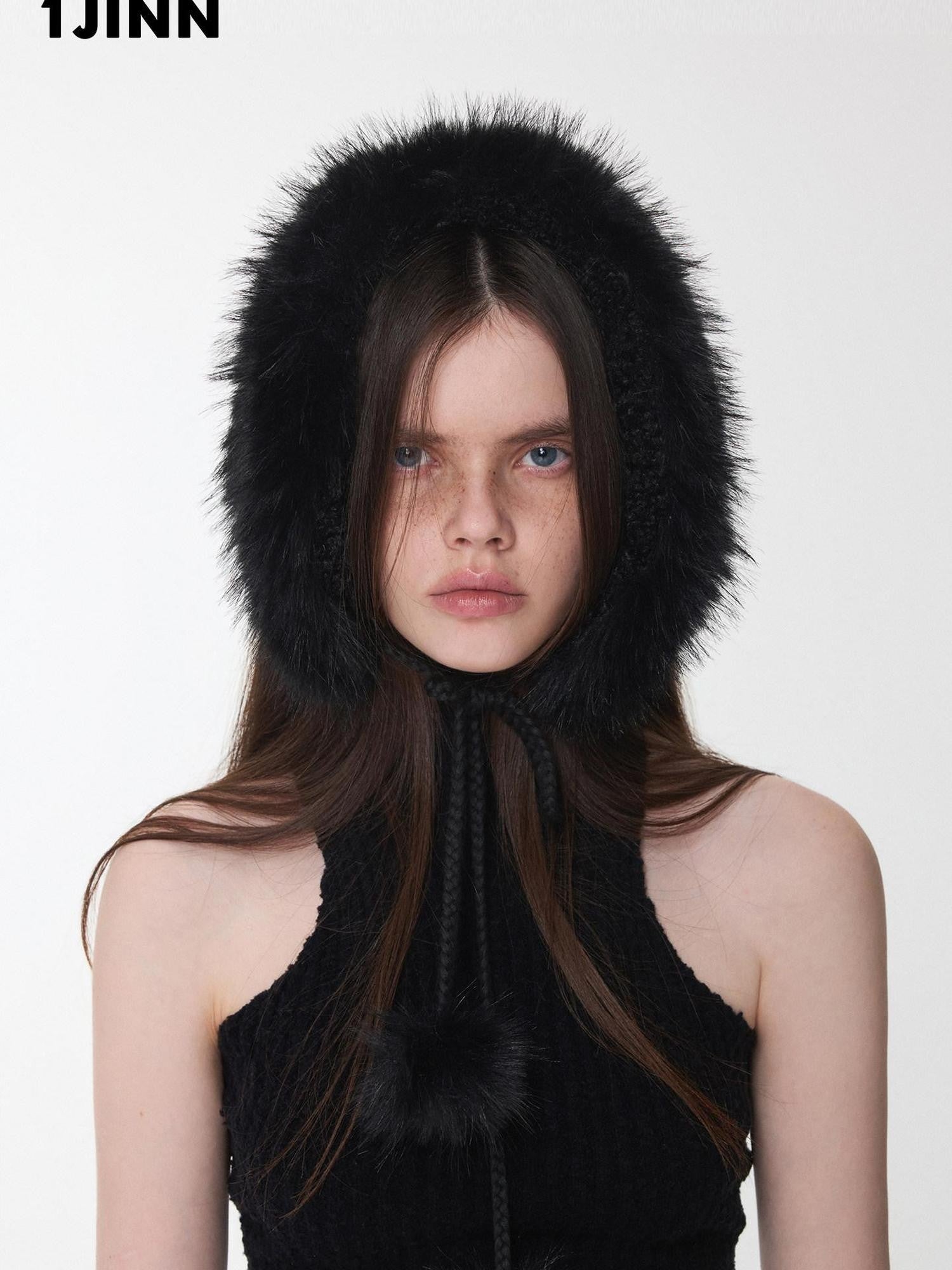 1JINN STUDIO Reversible Pompom Tie Convertible Earmuff Collar Women&