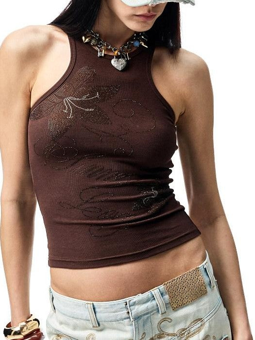 1JINN STUDIO Rhinestone Floral Racerback Slim Fit Women&