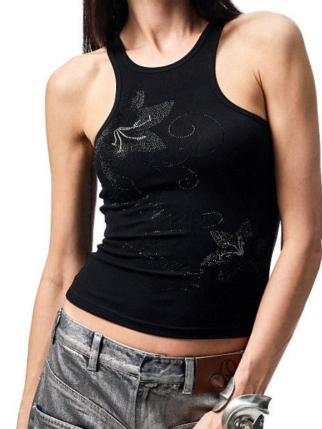 1JINN STUDIO Rhinestone Floral Racerback Slim Fit Women&