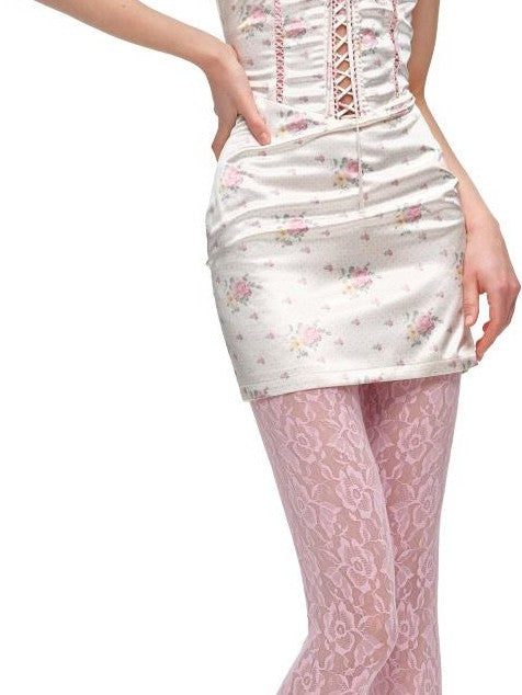 1JINN STUDIO Satin Floral Lace Up Spliced Herringbone Cutout Women&