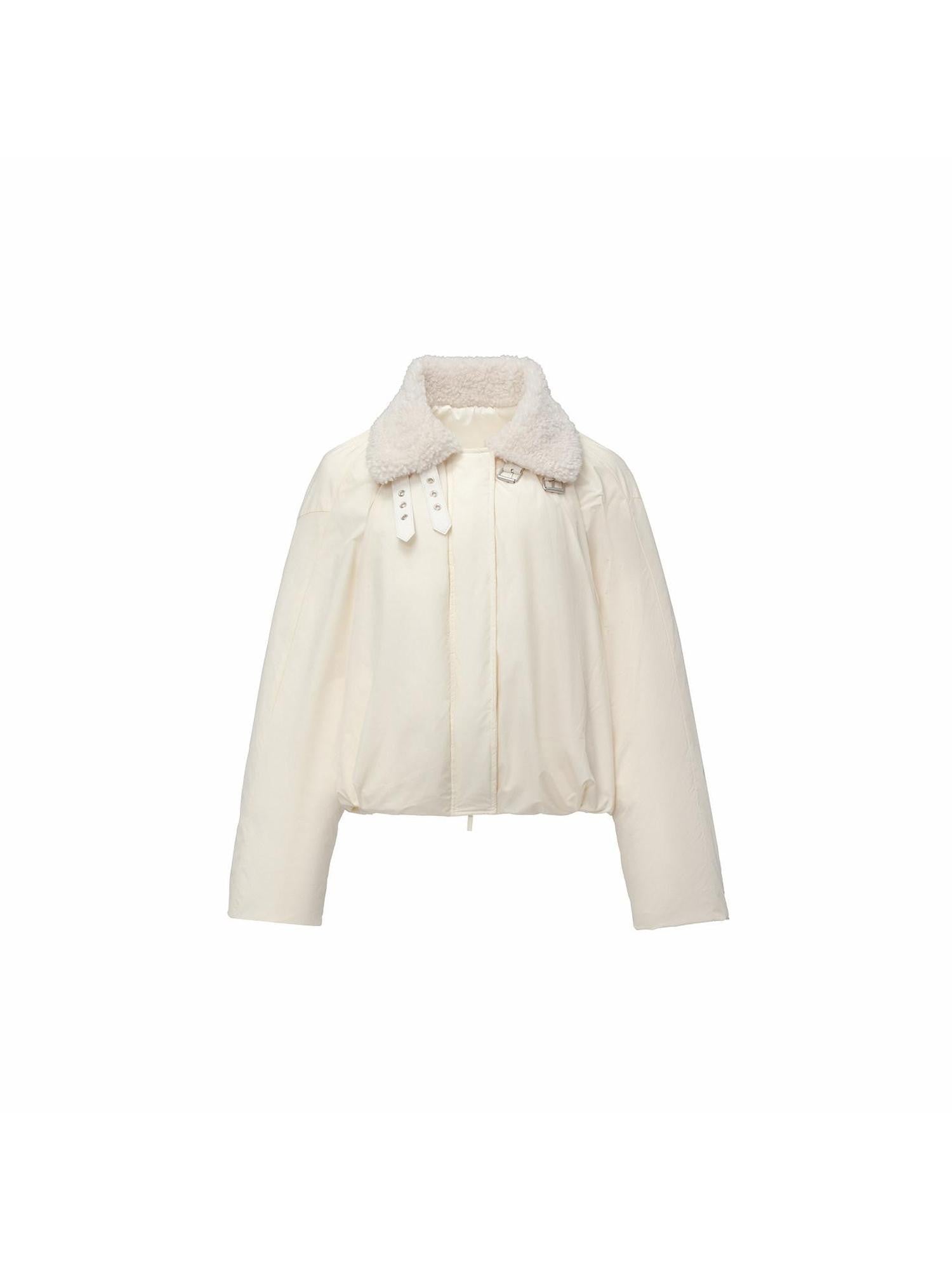 1JINN STUDIO Shearling Pleated Belted Stand Collar Women&