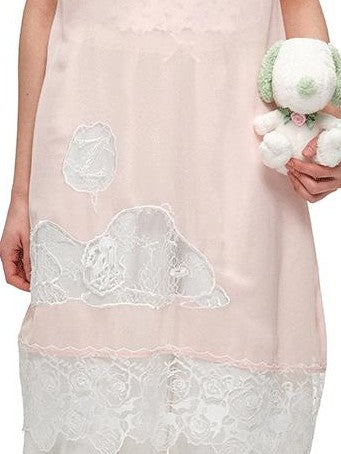 1JINN STUDIO Sheer V-neck Applique Embroidery Layered Women&