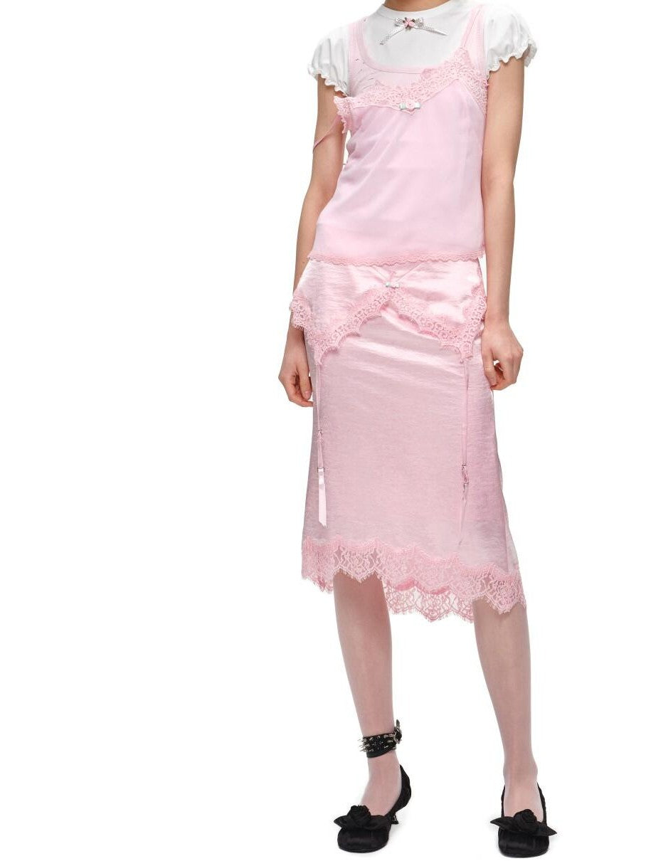 1JINN STUDIO Sheer V-neck Casual Spliced Cutout Lace Women&