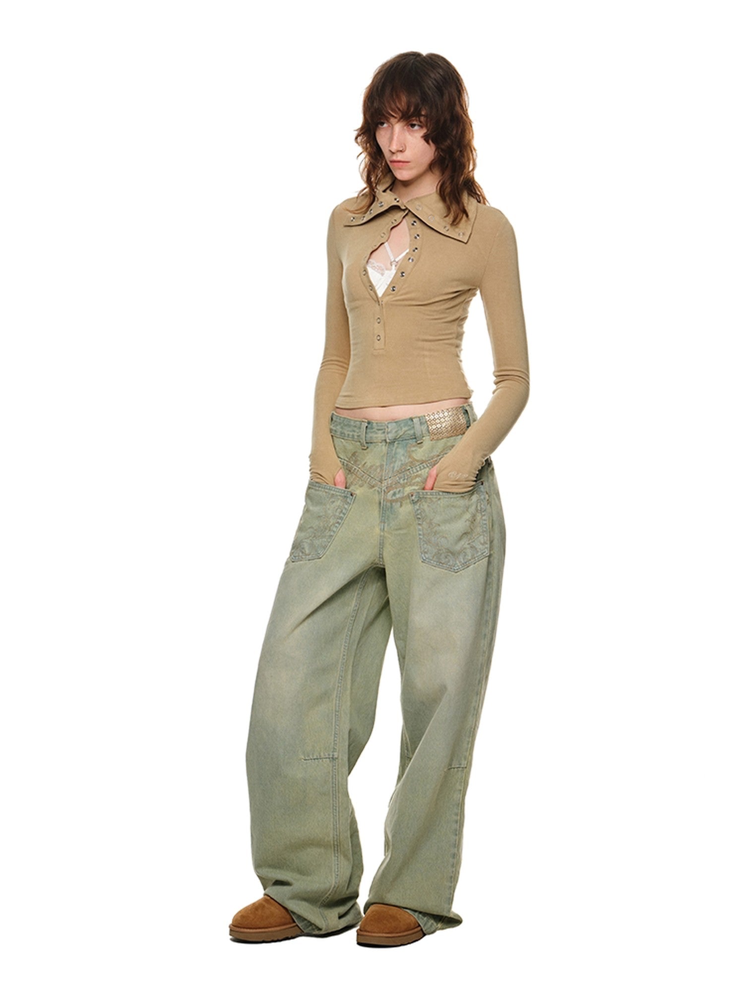 1JINN STUDIO Slim Claw Button High Neck Knit Women&