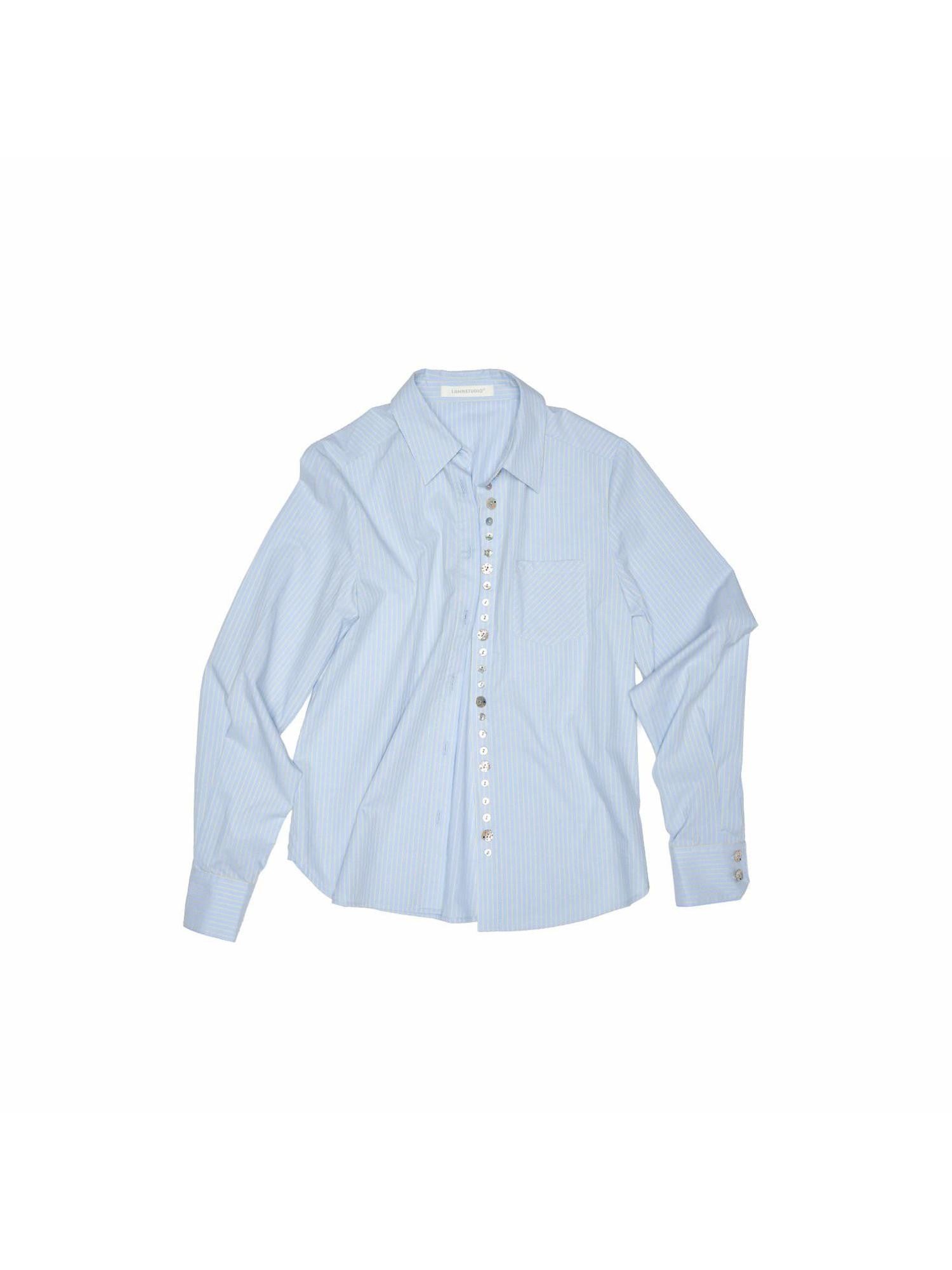 1JINN STUDIO Solid Irregular Shell Button Long Sleeve Slim Fit Women&