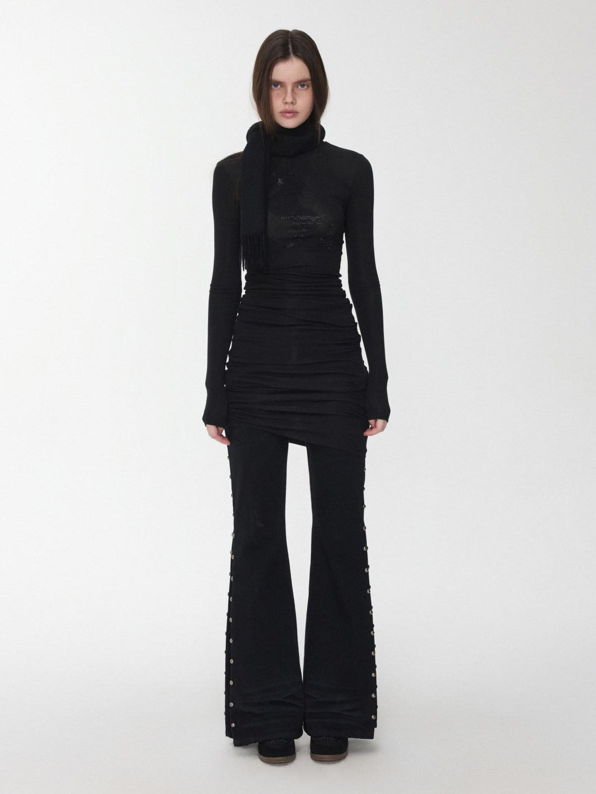 1JINN STUDIO Solid Rhinestone Mock Neck Slim Fit Women&