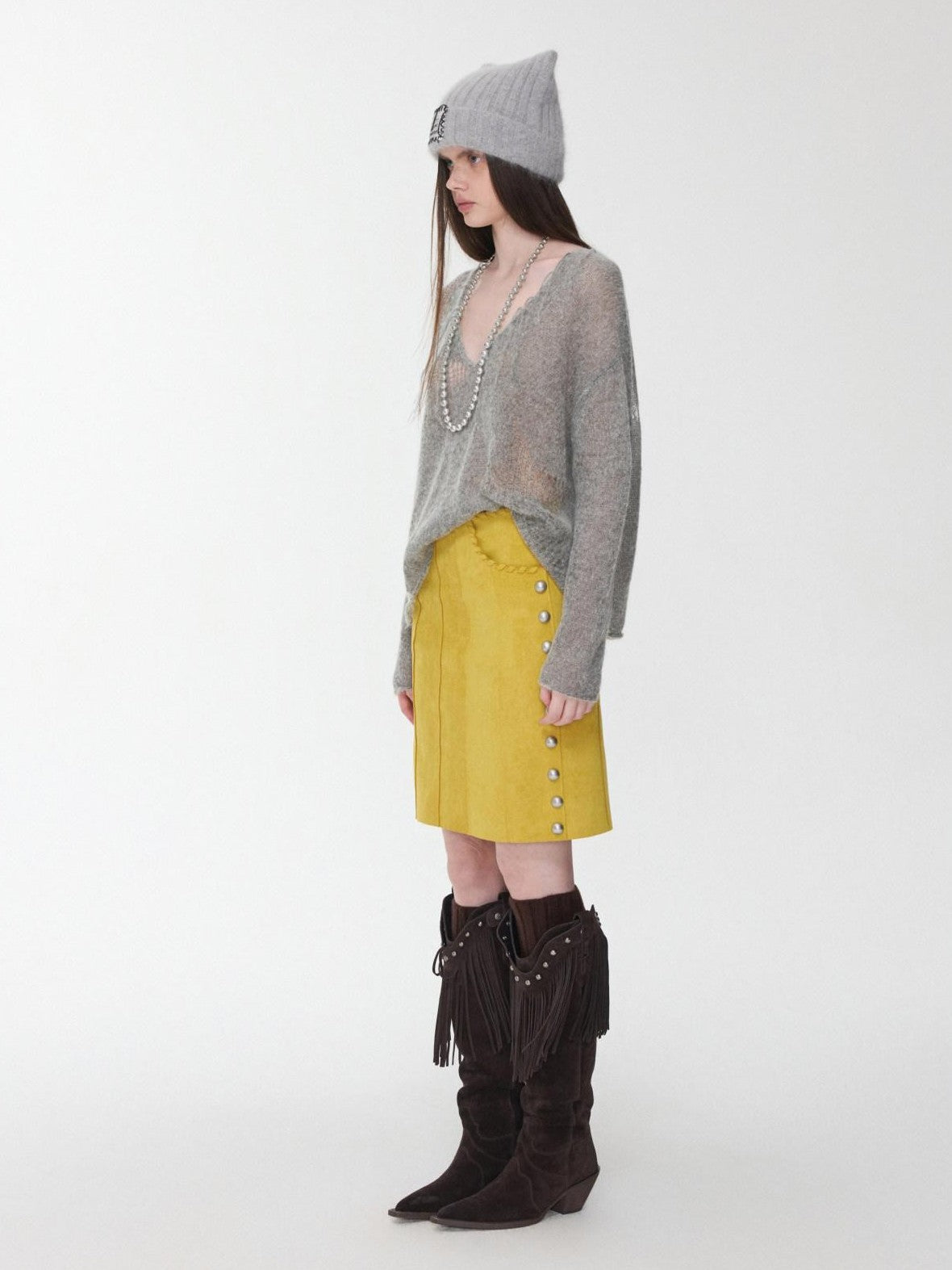 1JINN STUDIO Star Cutout V-neck Sheer Relaxed Knit Women&