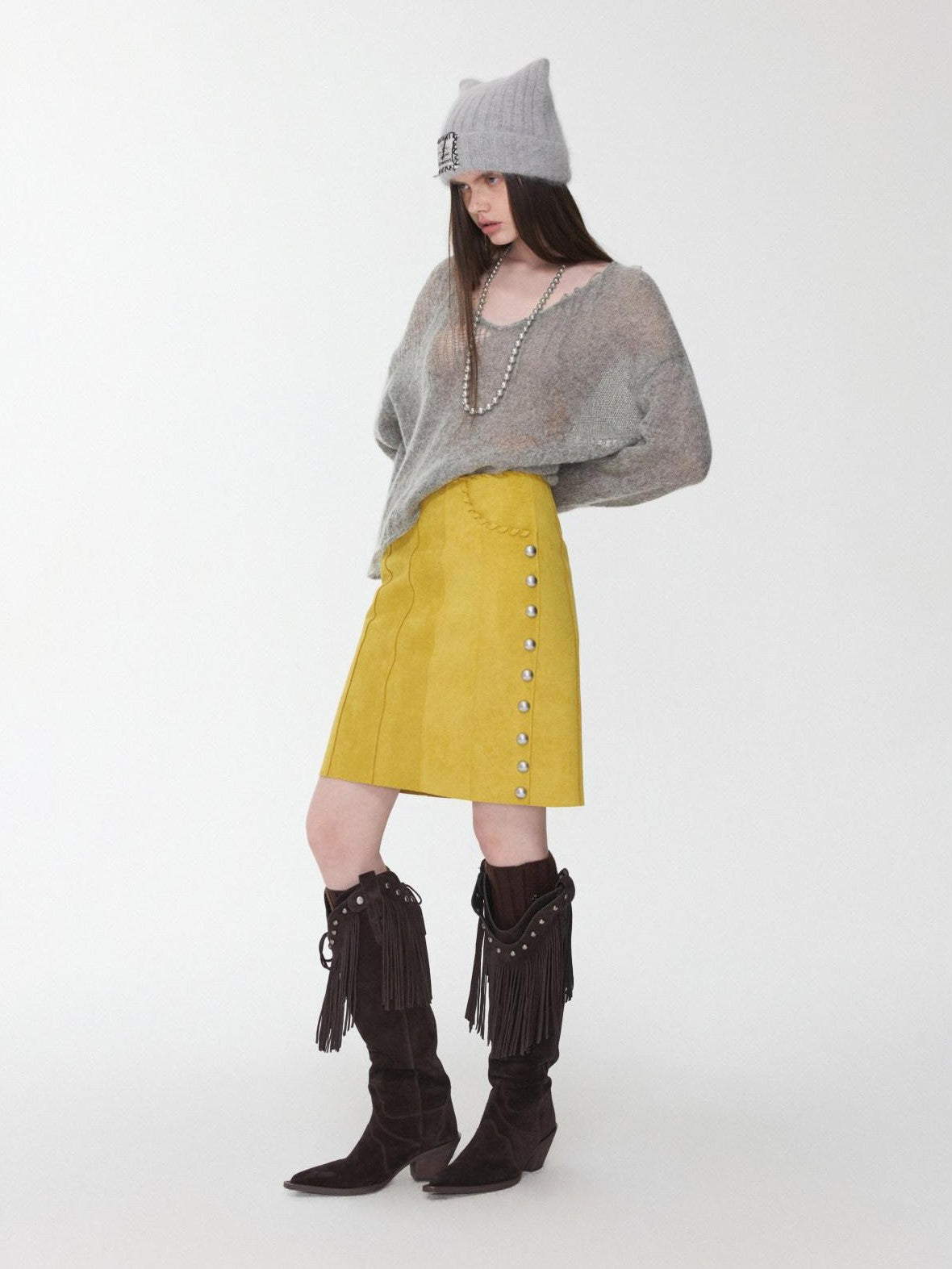 1JINN STUDIO Star Cutout V-neck Sheer Relaxed Knit Women&