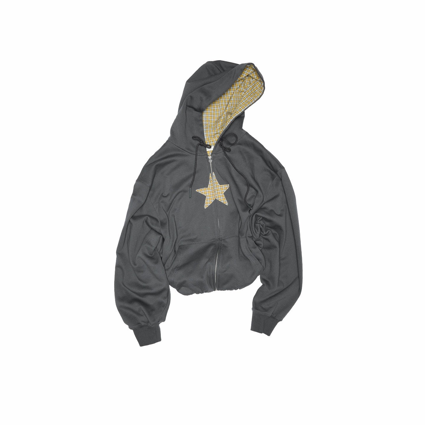 1JINN_STUDIO_Star_Plaid_Patchwork_Tulip_Hem_Drawstring_Hood_Women&