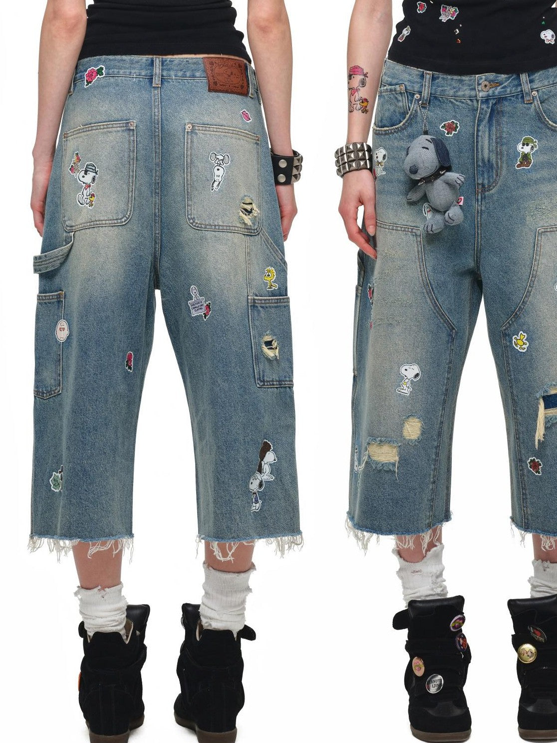 1JINN STUDIO Sticker Print Washed Distressed Women&