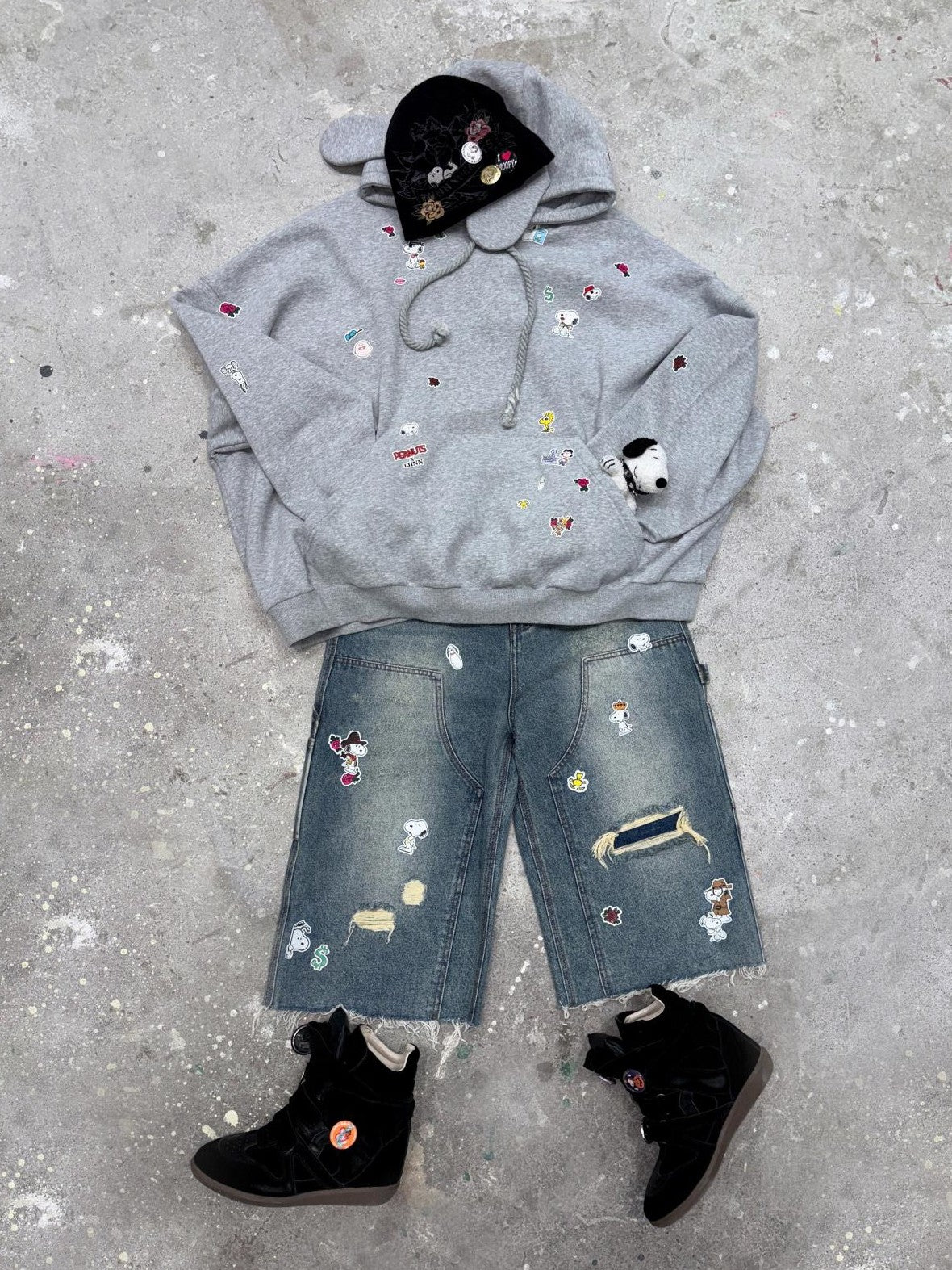 1JINN STUDIO Sticker Print Washed Distressed Women&