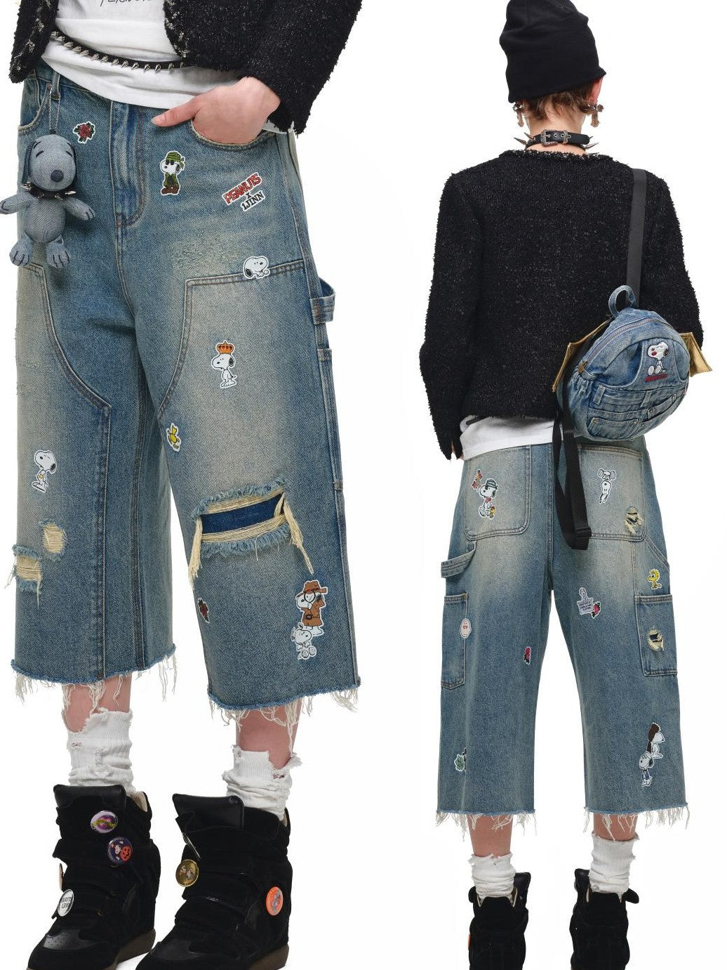 1JINN STUDIO Sticker Print Washed Distressed Women&