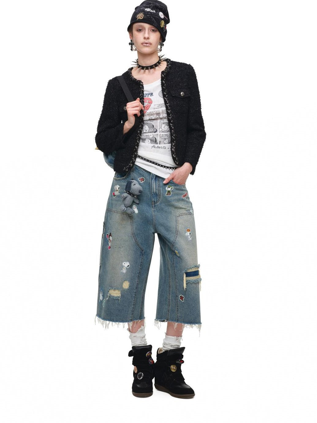 1JINN STUDIO Sticker Print Washed Distressed Women&