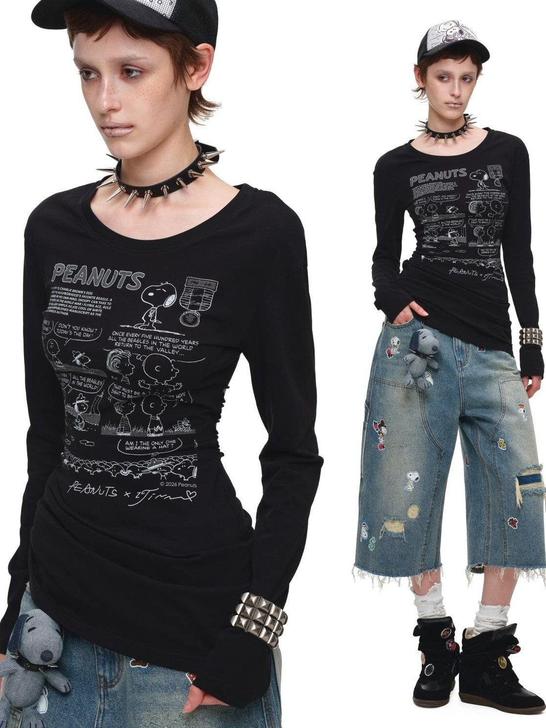 1JINN STUDIO Sticker Print Washed Distressed Women&