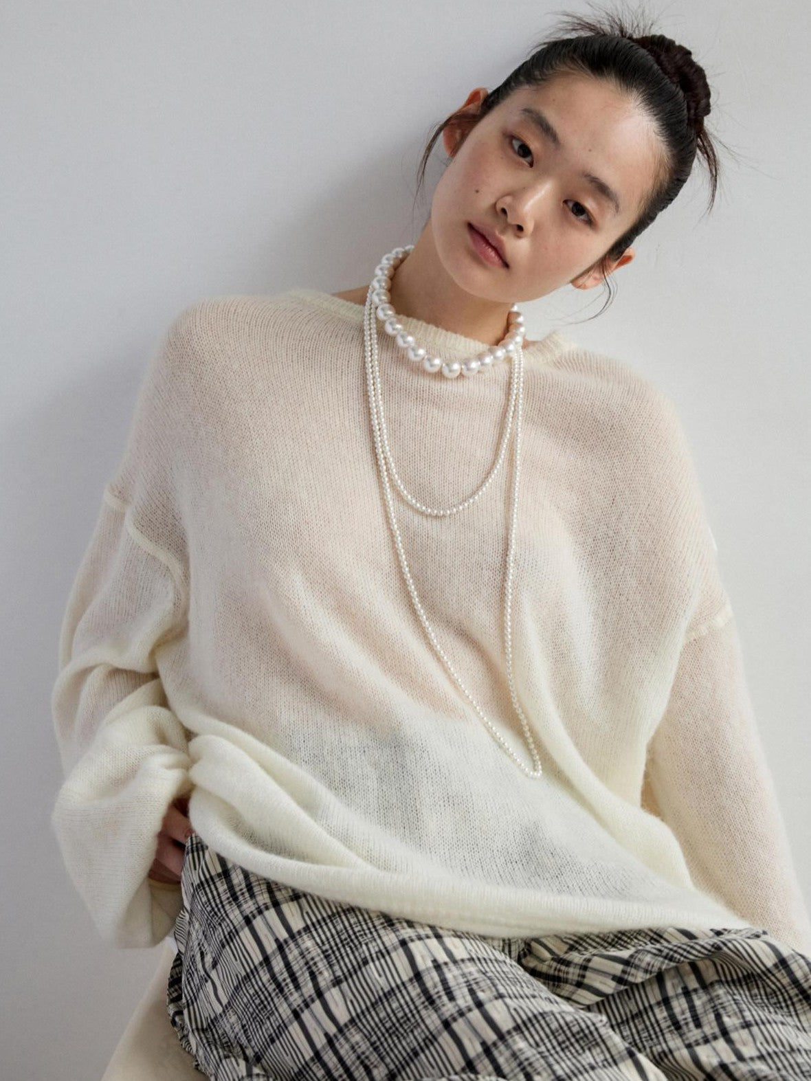 1JINN STUDIO Striped Patchwork Drop Shoulder Loose Knit Women&