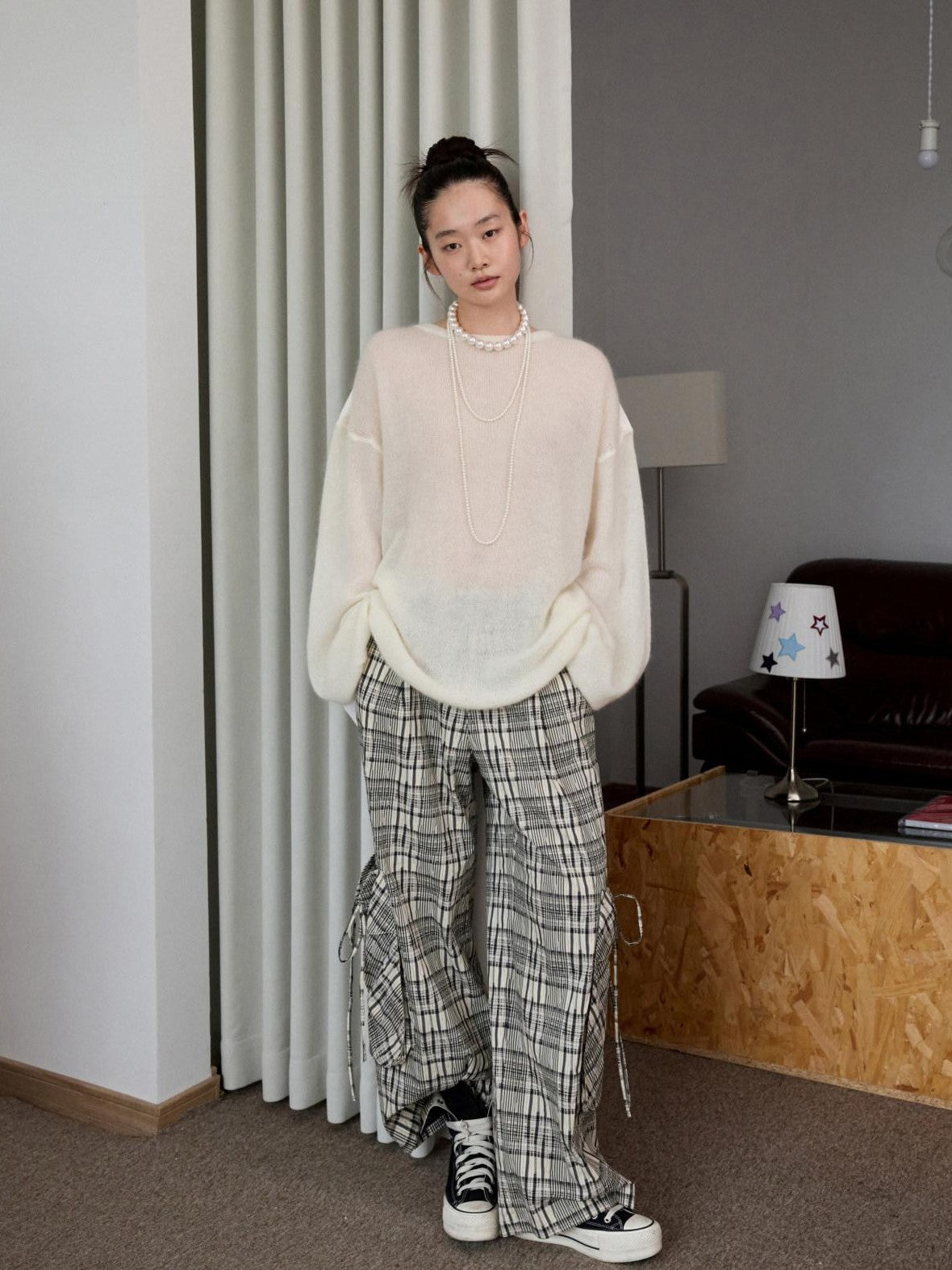1JINN STUDIO Striped Patchwork Drop Shoulder Loose Knit Women&