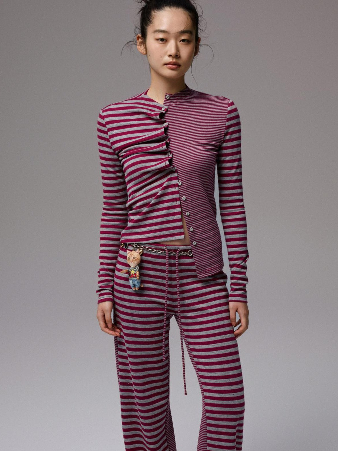 1JINN STUDIO Striped Patchwork Racerback Cardigan Straight Leg Women&