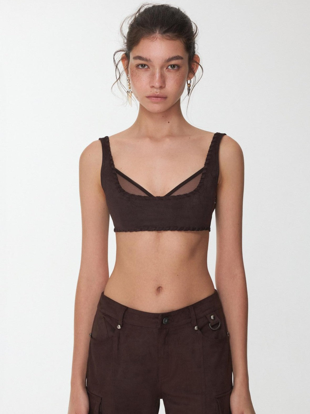 1JINN STUDIO Suede Mesh Faux Two Piece Lace Up Wireless Women&