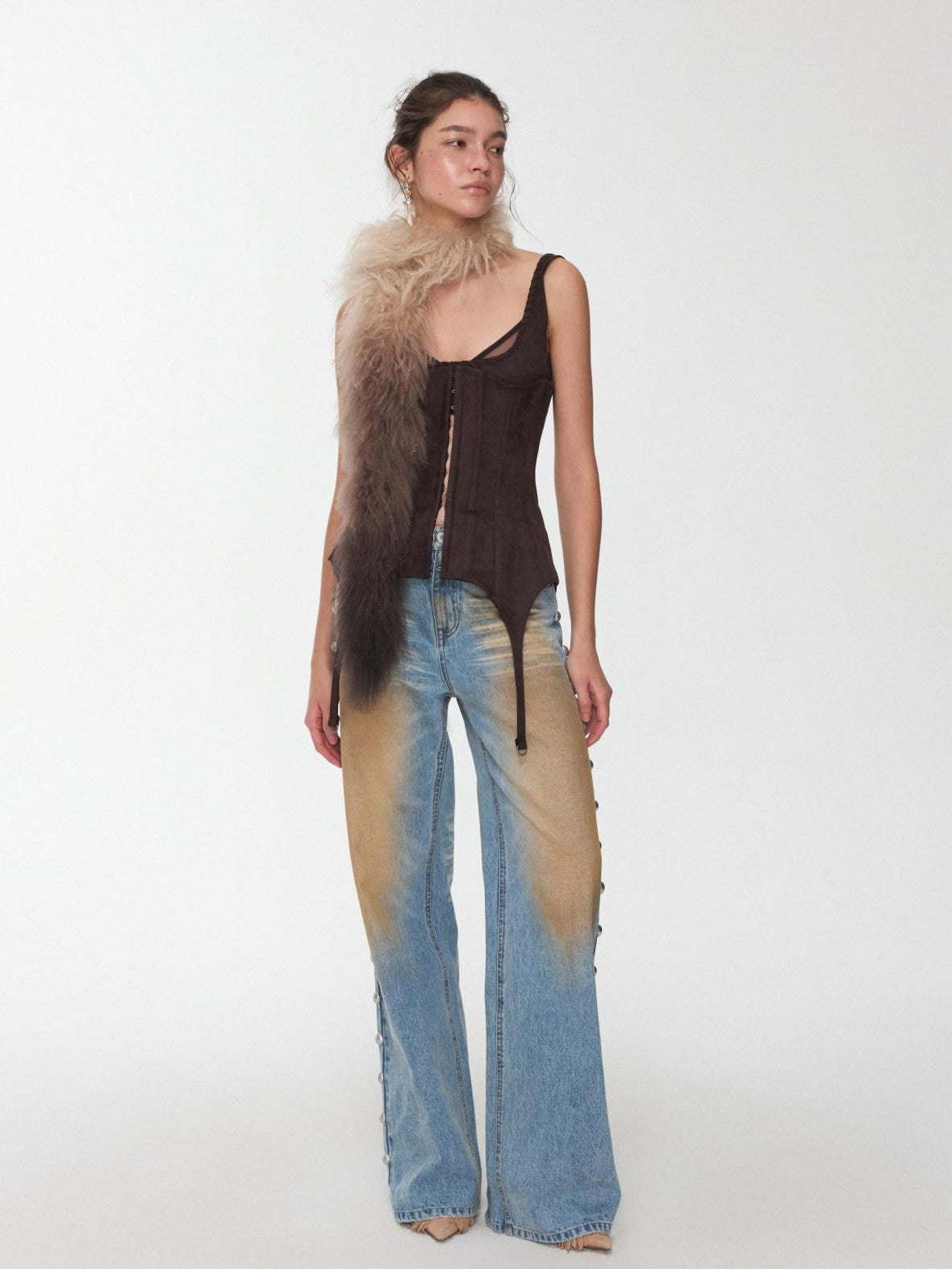 1JINN STUDIO Suede Mesh Faux Two Piece Lace Up Wireless Women&