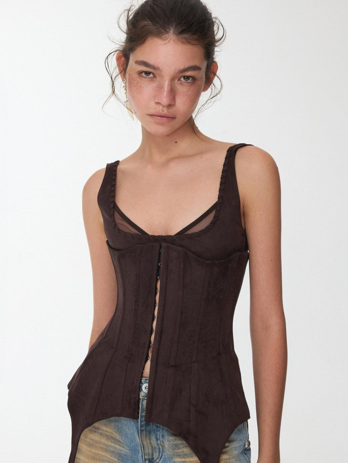 1JINN STUDIO Suede Mesh Faux Two Piece Lace Up Wireless Women&