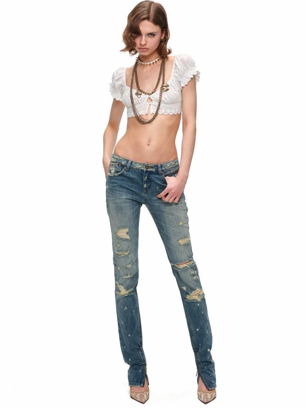 1JINN STUDIO Ultra Cropped Jacquard Short Sleeve Women&