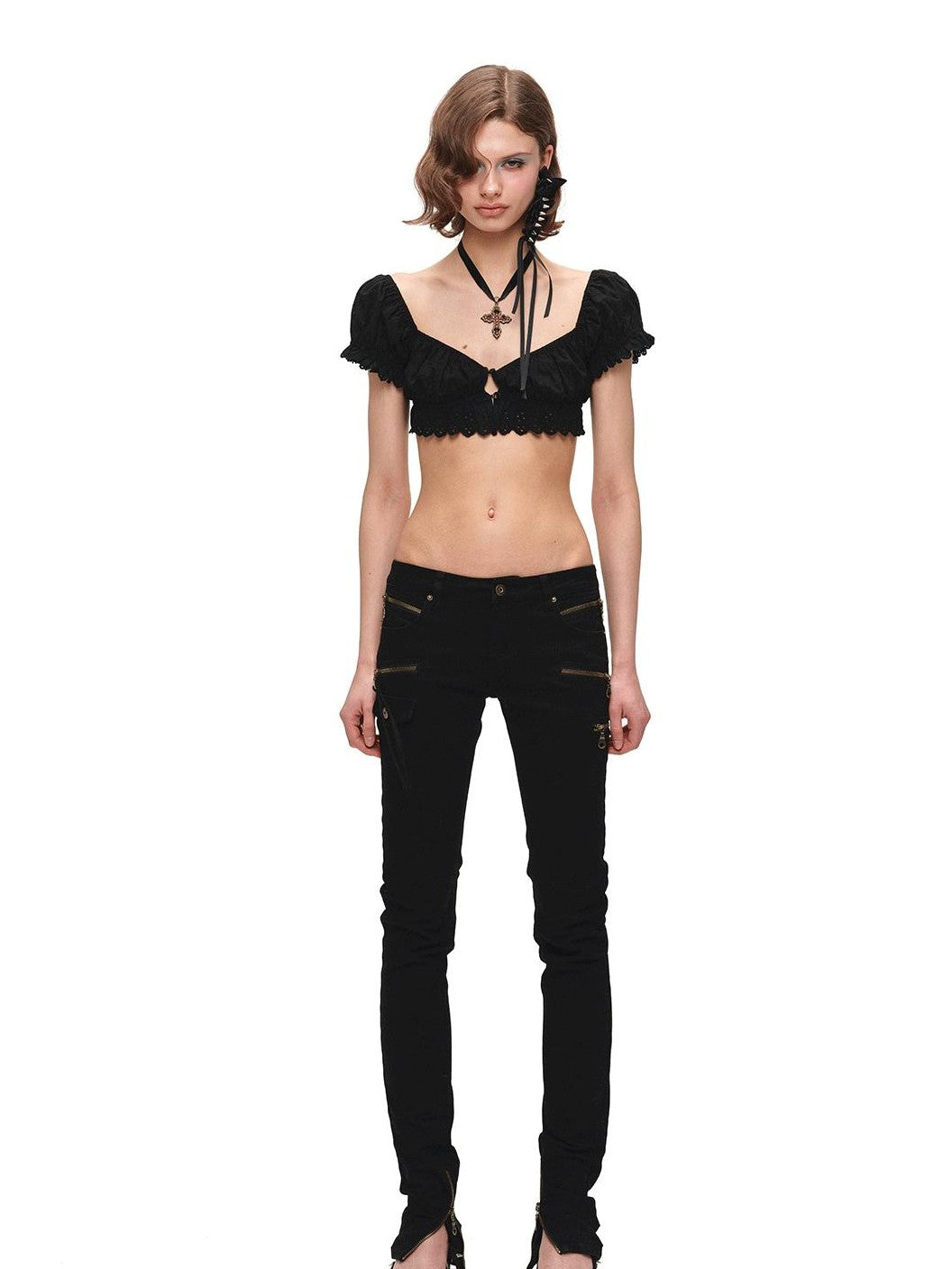 1JINN STUDIO Ultra Cropped Jacquard Short Sleeve Women&