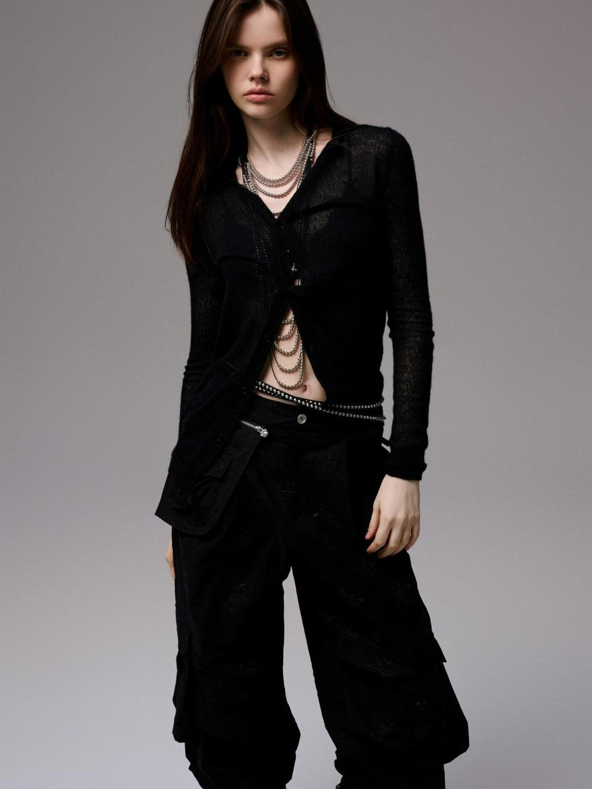 1JINN STUDIO Ultra Thin Sheer Slim Fit Solid Knit Women&
