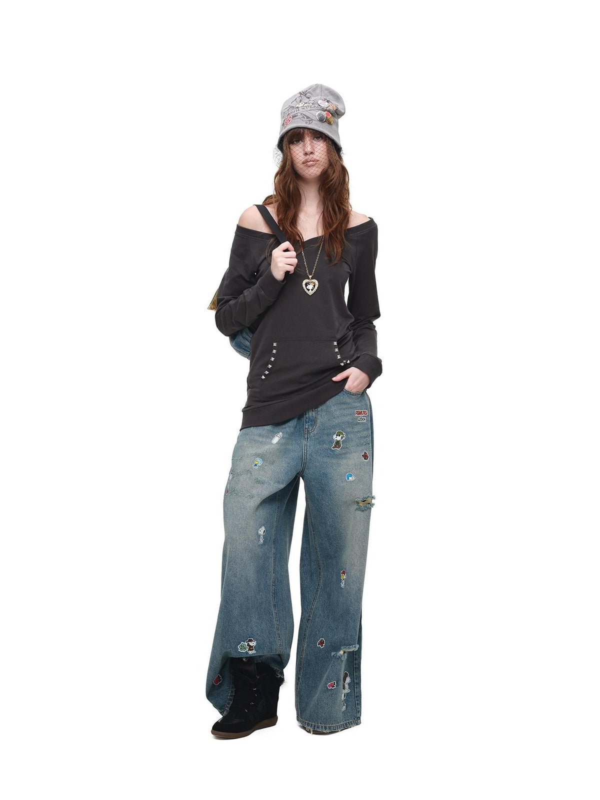 1JINN STUDIO V-neck Studded Solid Color Slim Fit Knit Women&