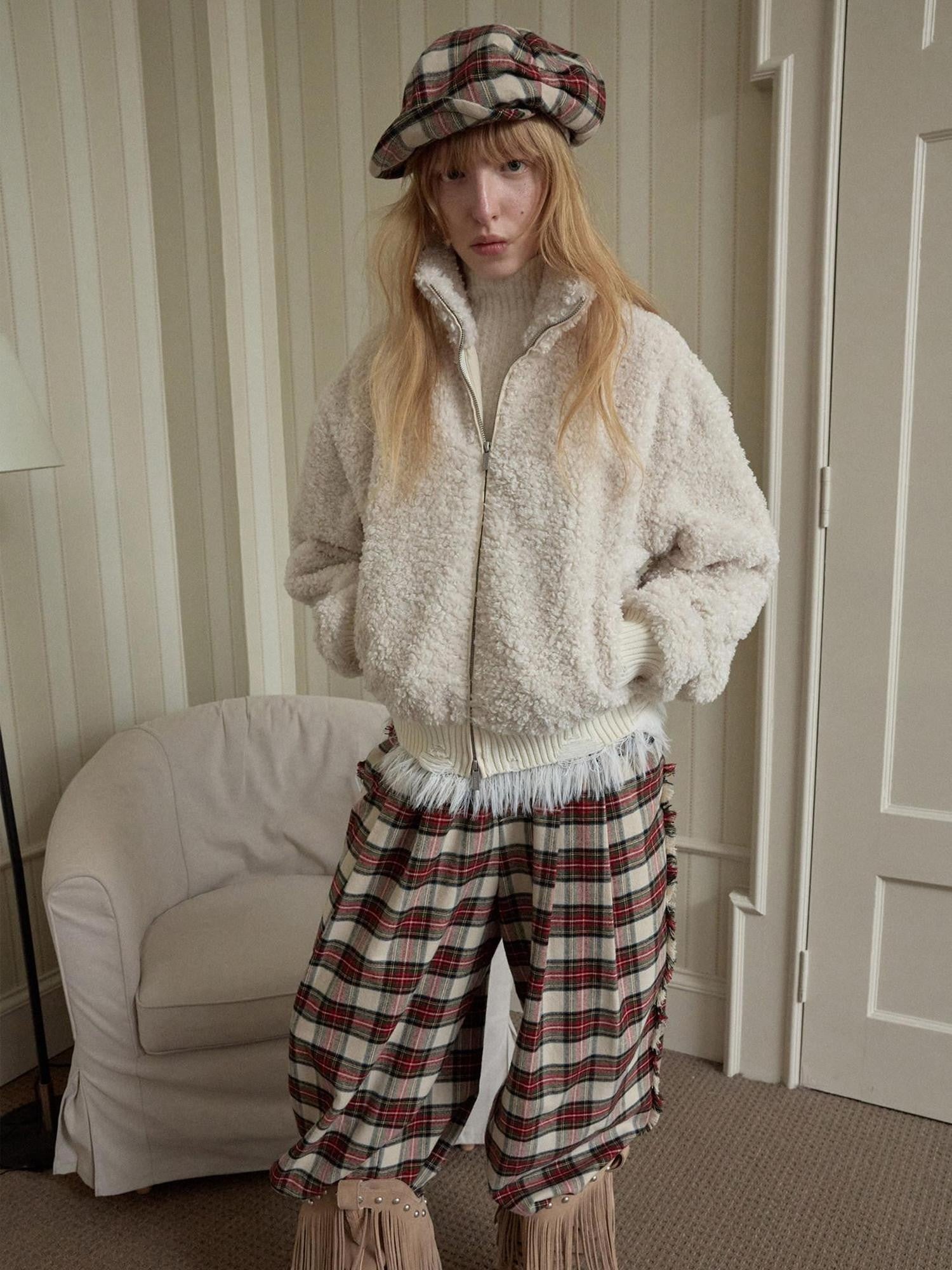 1JINN STUDIO Vintage British Two Tone Check Newsboy Inspired Women&