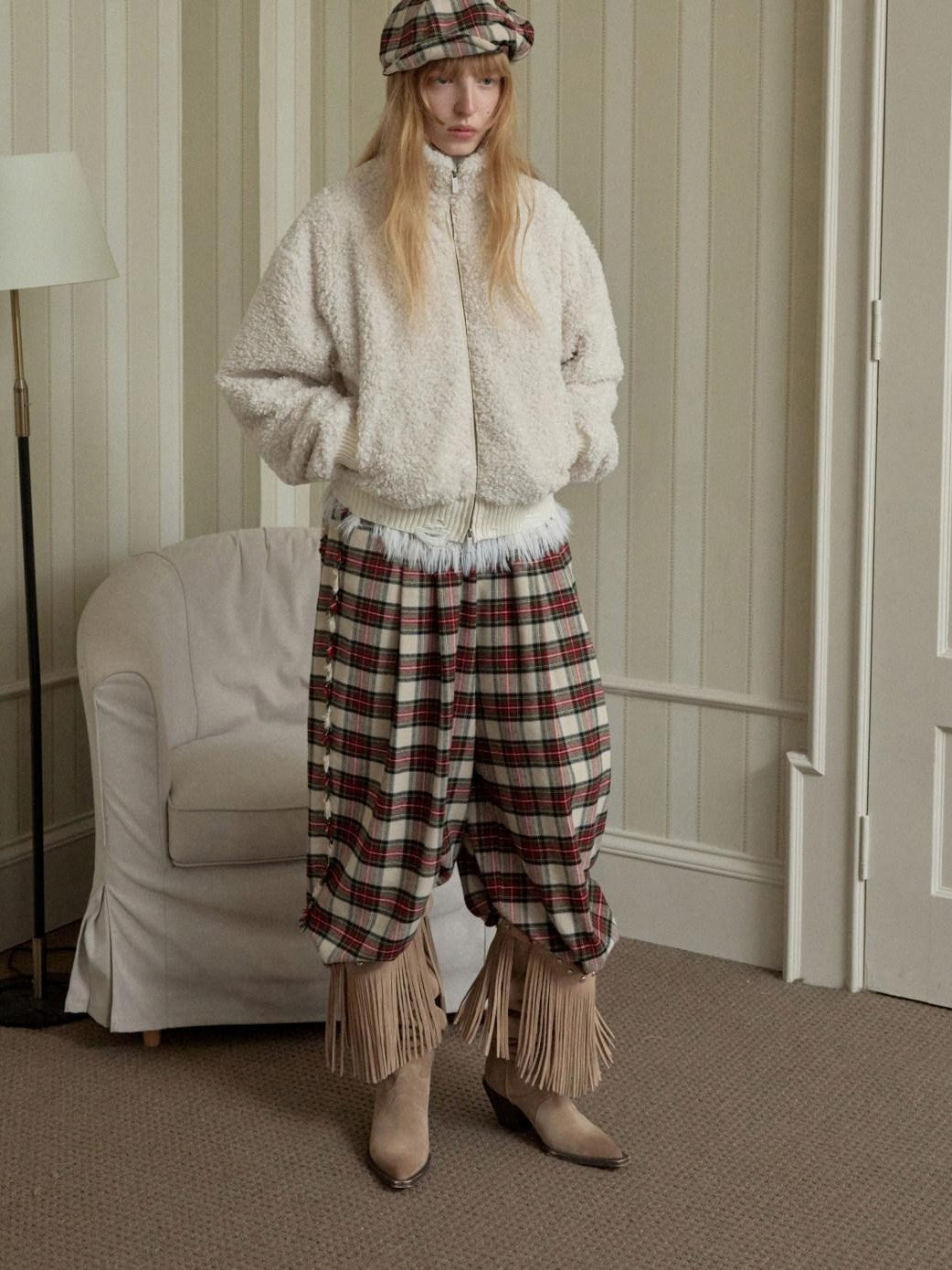 1JINN STUDIO Vintage British Two Tone Check Newsboy Inspired Women&