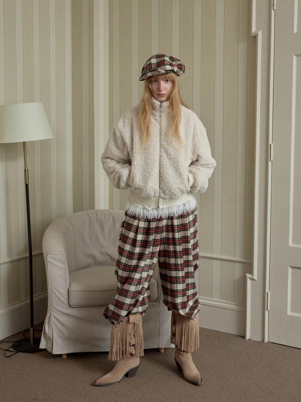 1JINN STUDIO Vintage British Two Tone Check Newsboy Inspired Women&