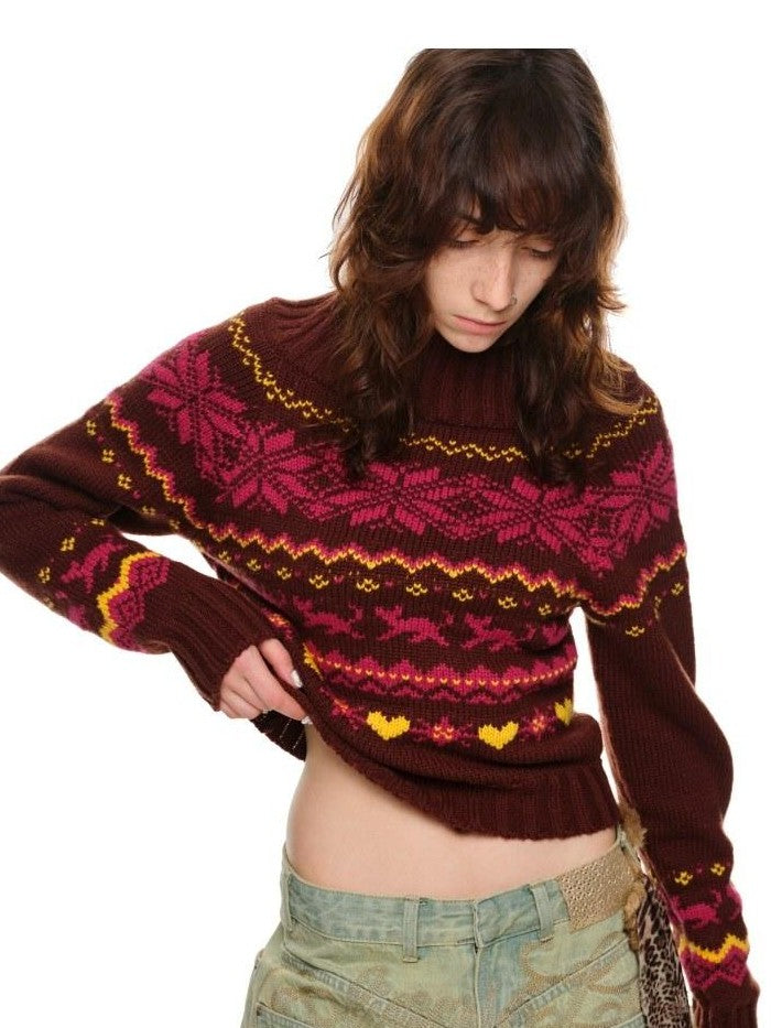 1JINN STUDIO Vintage Chunky Knit Fair Isle Christmas Women&