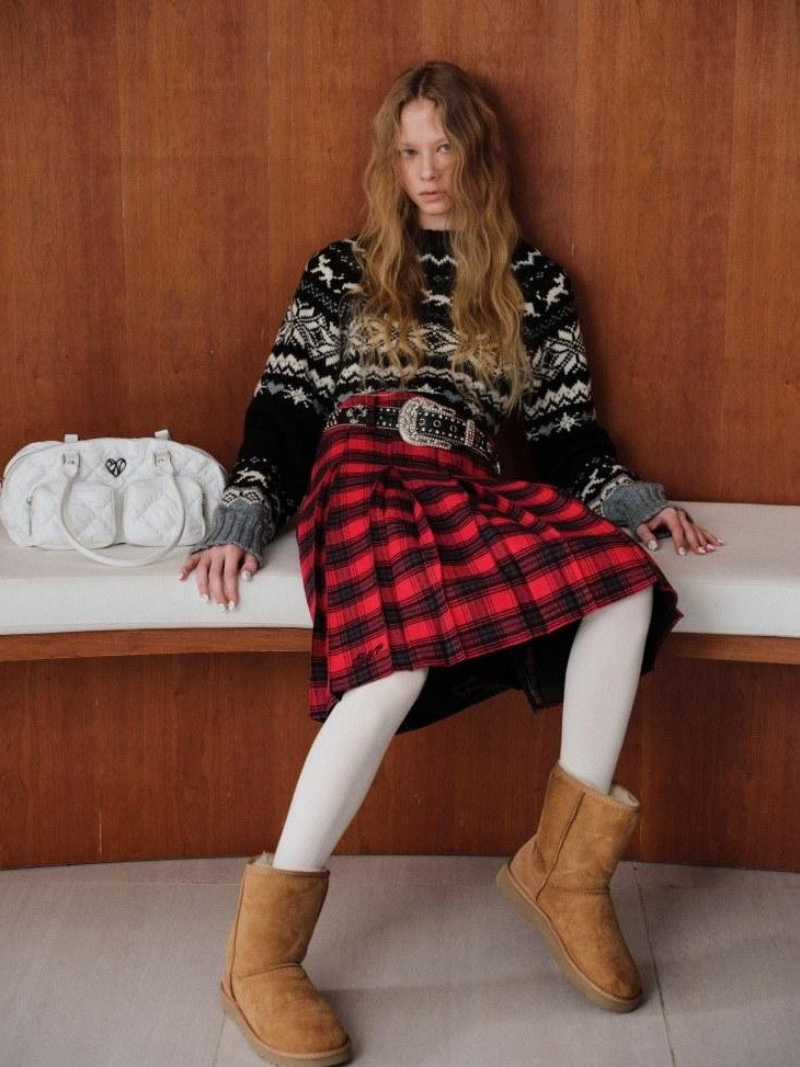 1JINN STUDIO Vintage Chunky Knit Fair Isle Christmas Women&