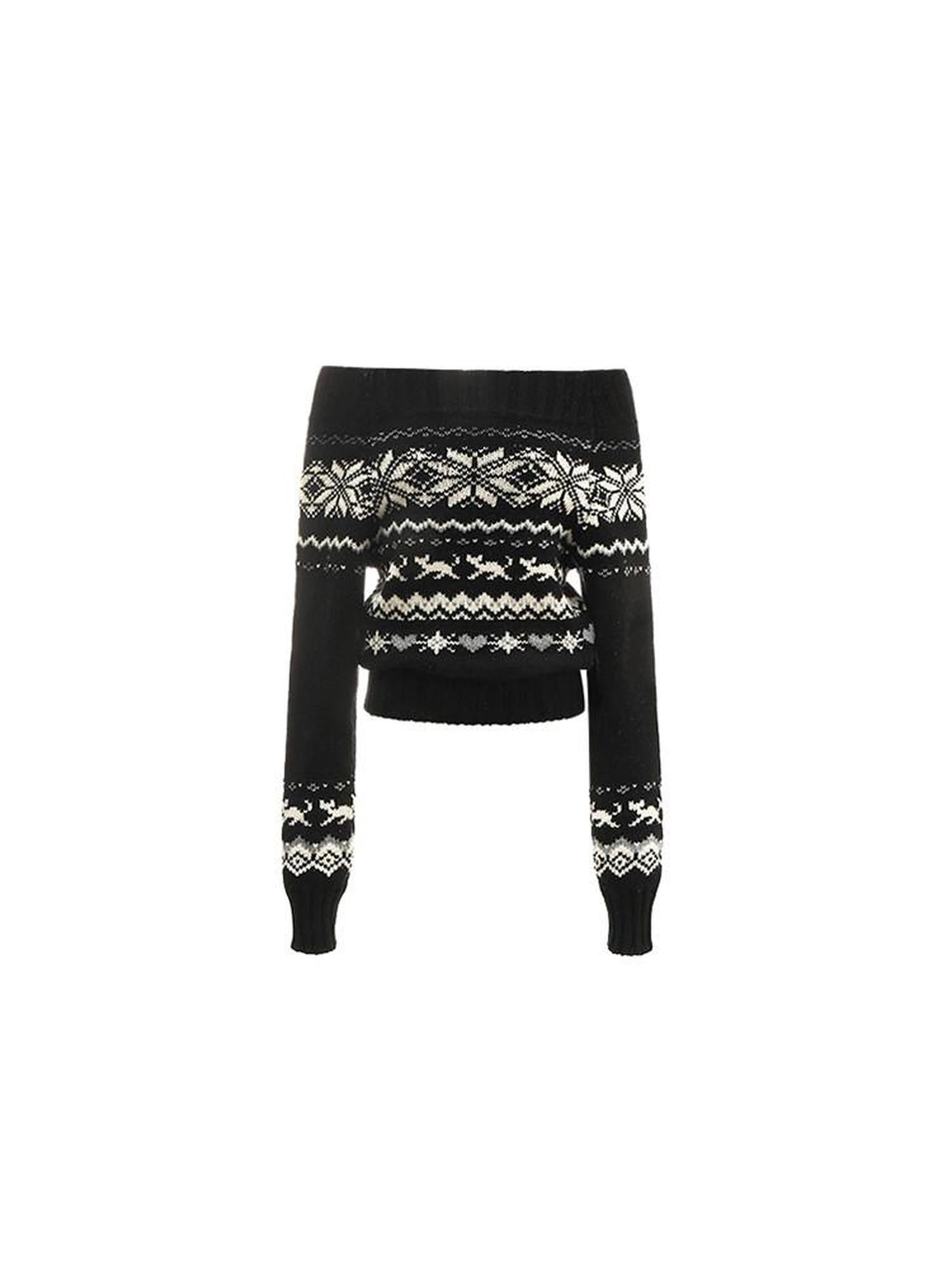 1JINN STUDIO Vintage Chunky Knit Fair Isle Christmas Women&