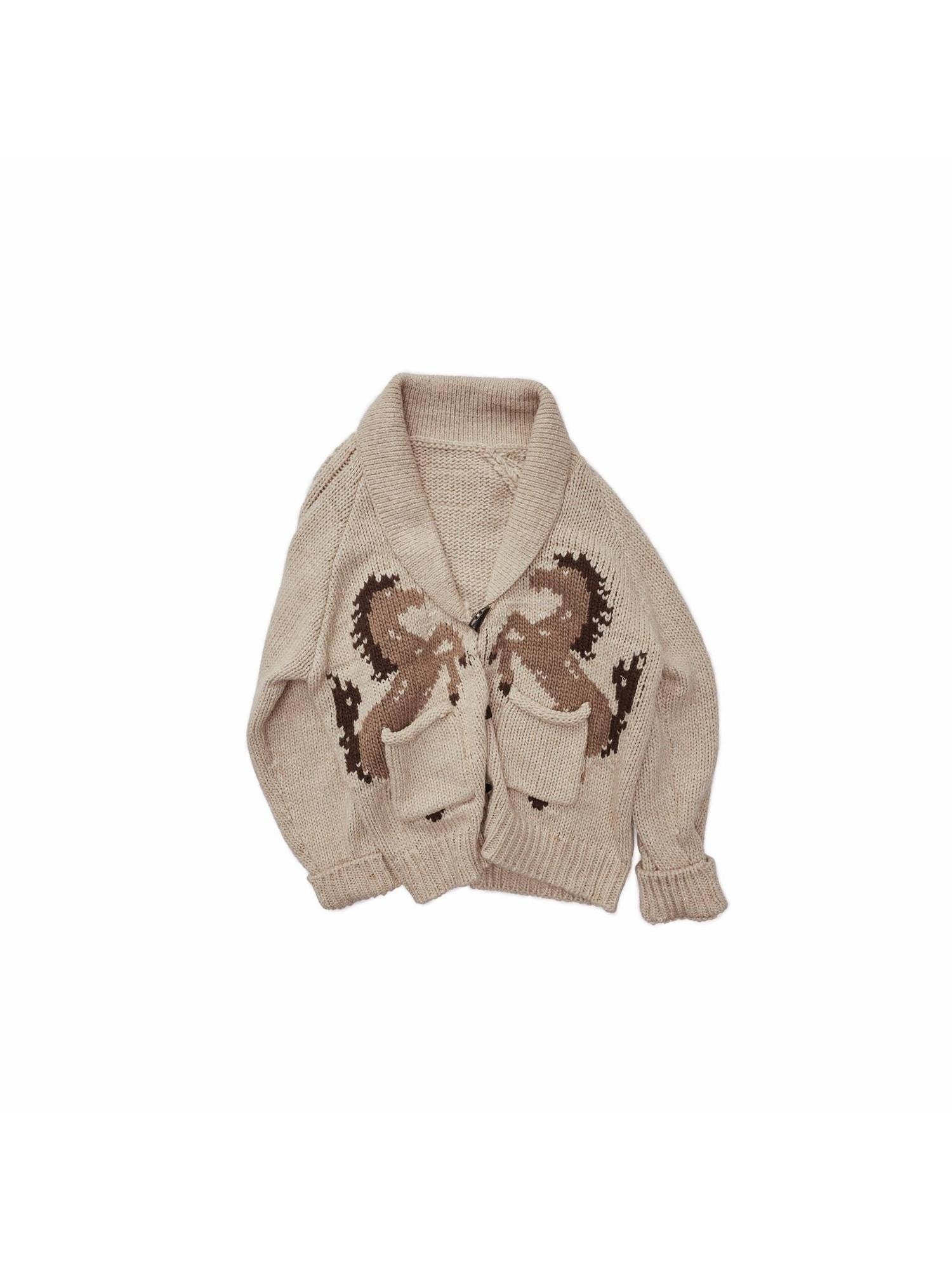 1JINN STUDIO Vintage Chunky Pony Jacquard Toggle Lapel Women&