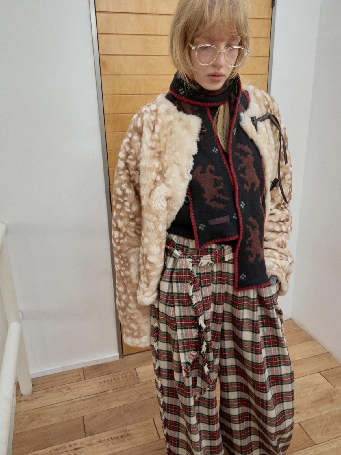 1JINN STUDIO Vintage Deer Print Toggle Closure Women&