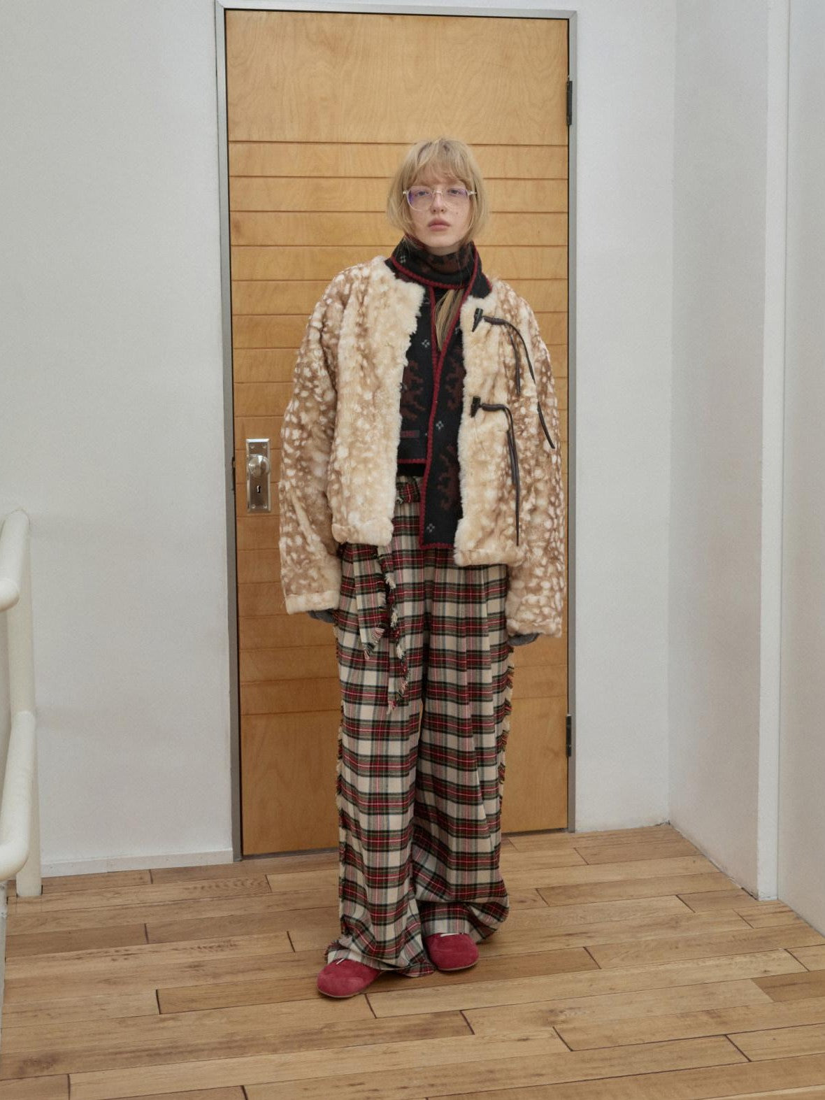 1JINN STUDIO Vintage Deer Print Toggle Closure Women&