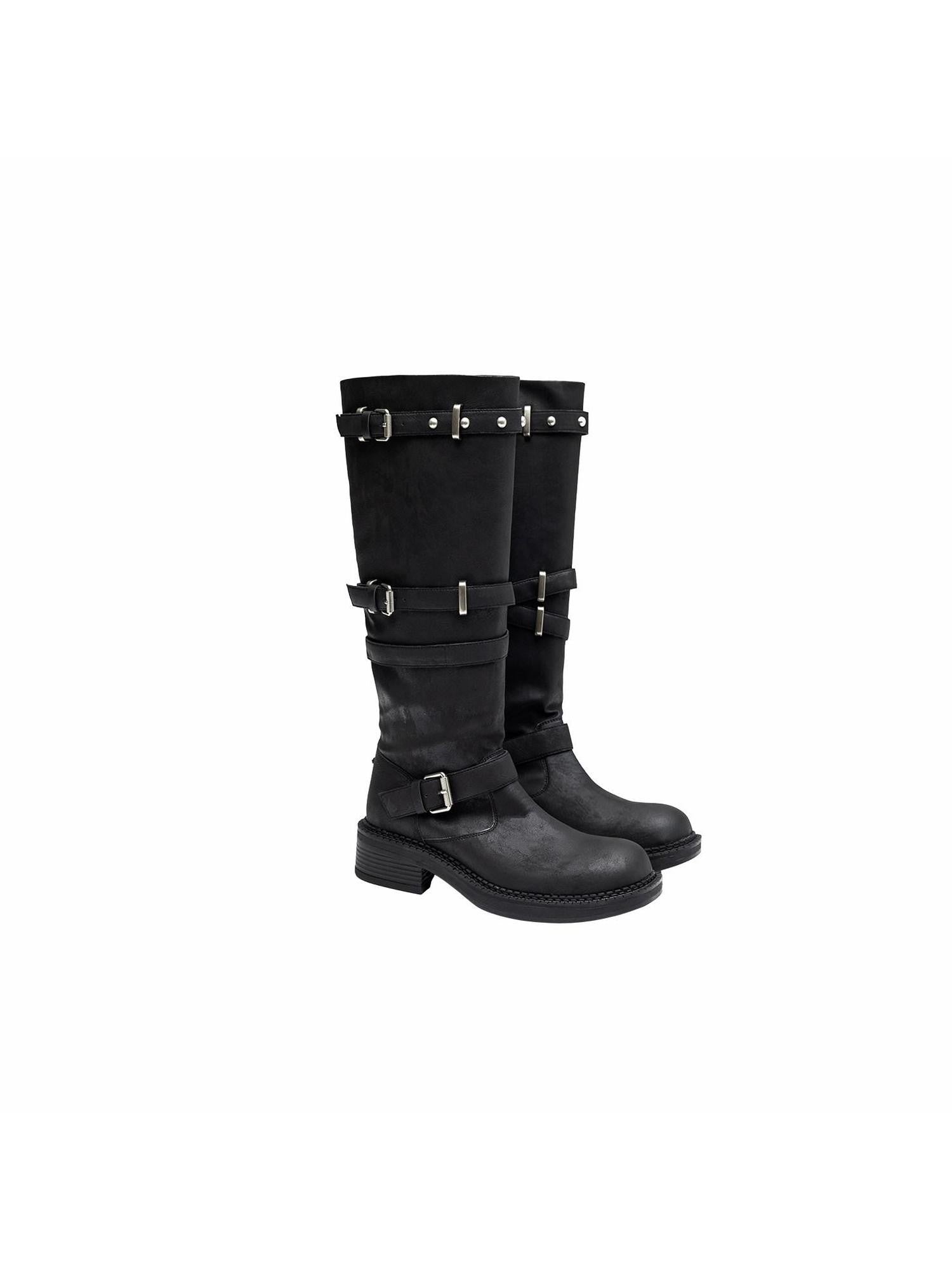 1JINN STUDIO Vintage Distressed Multi Layer Metal Strap Studded Women&