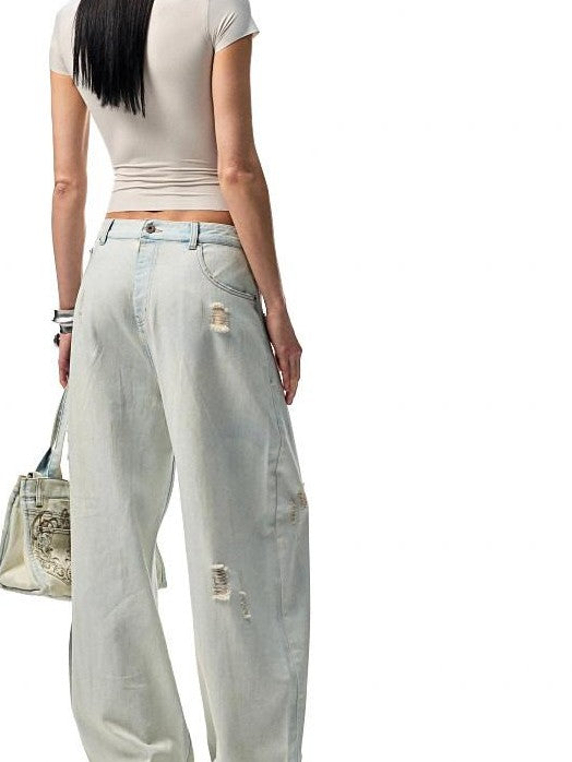 1JINN STUDIO Vintage Distressed Washed Mud Dye Low Rise Women&
