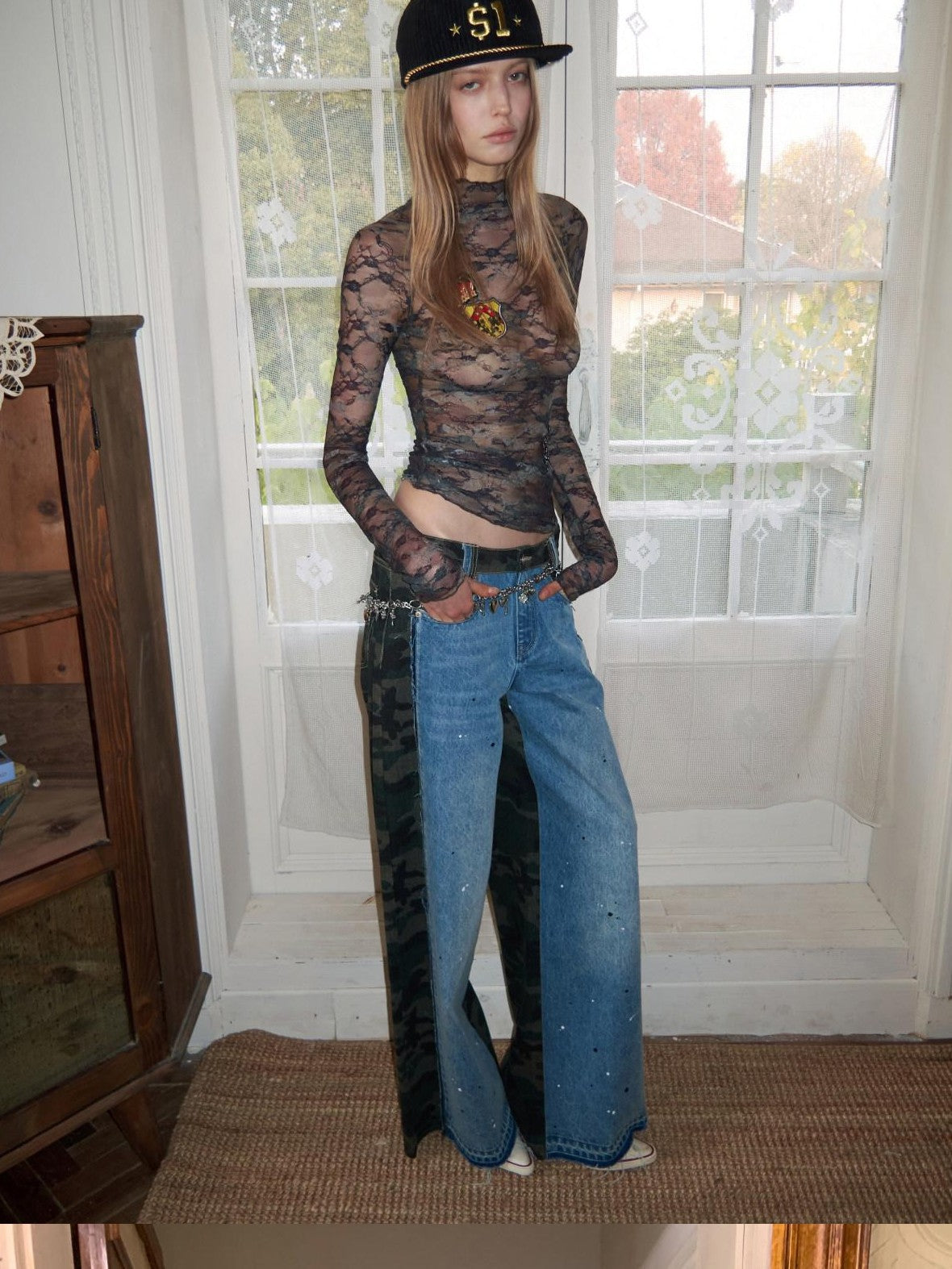 1JINN STUDIO Vintage Double Sided Camo Patch Ink Splatter Women&