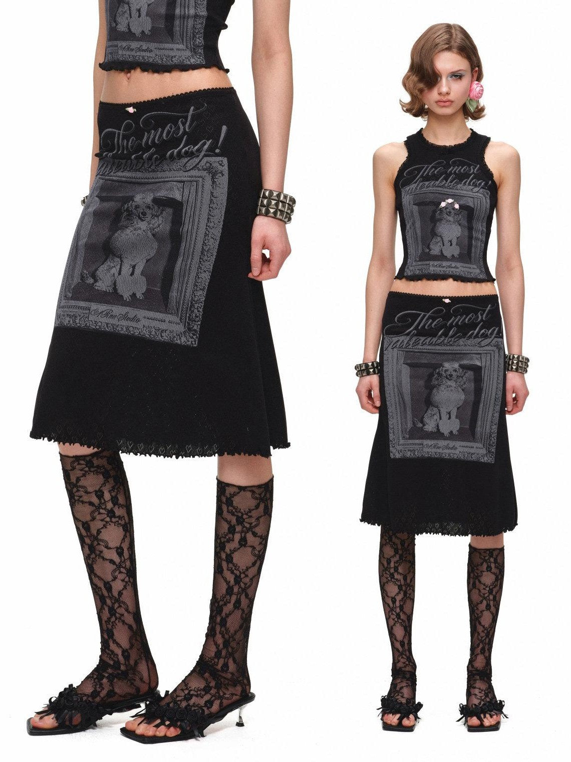 1JINN STUDIO Vintage Framed Dog Print Vest Top Women&