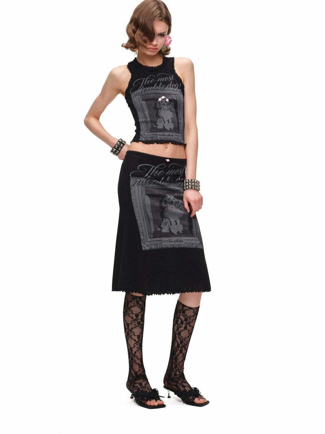 1JINN STUDIO Vintage Framed Dog Print Vest Top Women&
