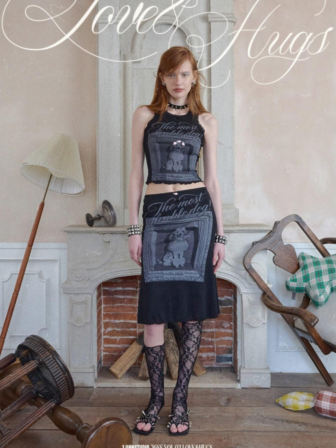 1JINN STUDIO Vintage Framed Dog Print Vest Top Women&