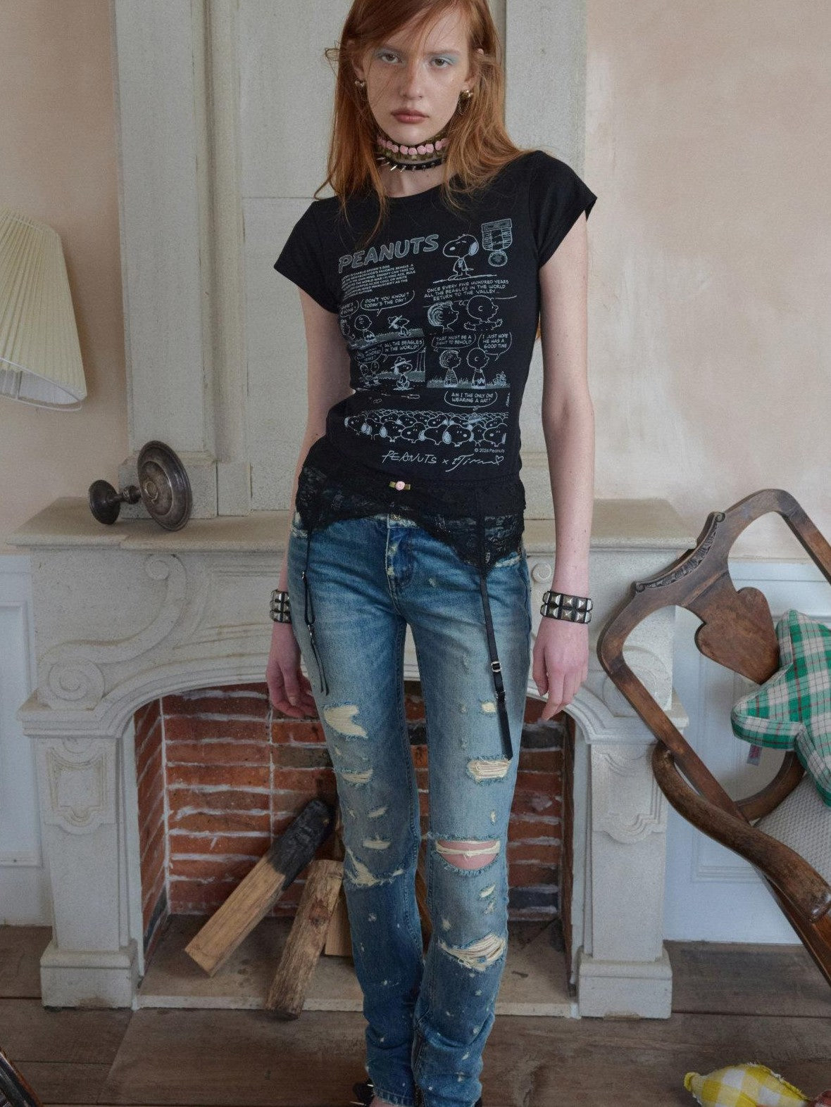 1JINN STUDIO Vintage Irregular Distressed Ripped Women&