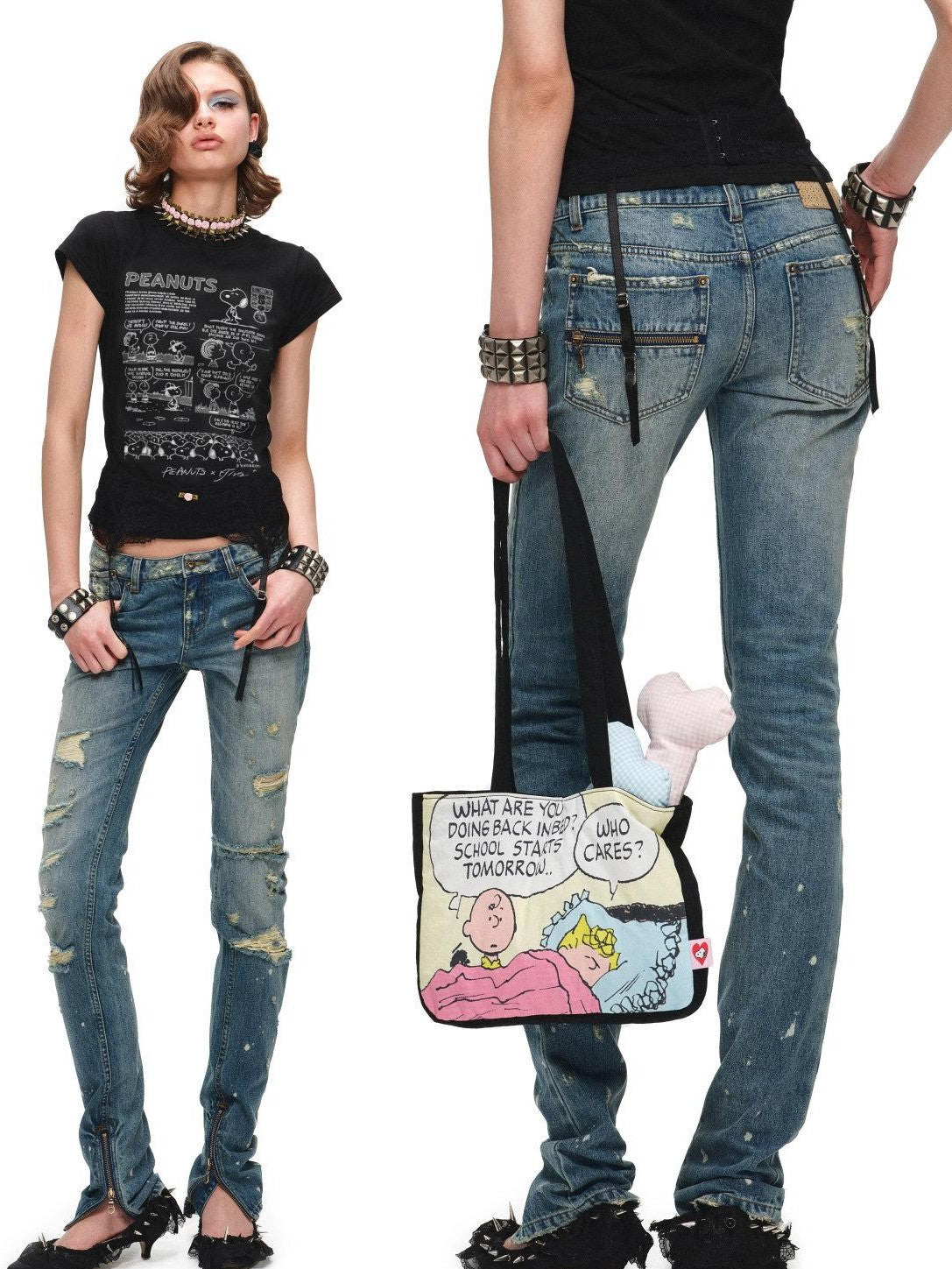 1JINN STUDIO Vintage Irregular Distressed Ripped Women&