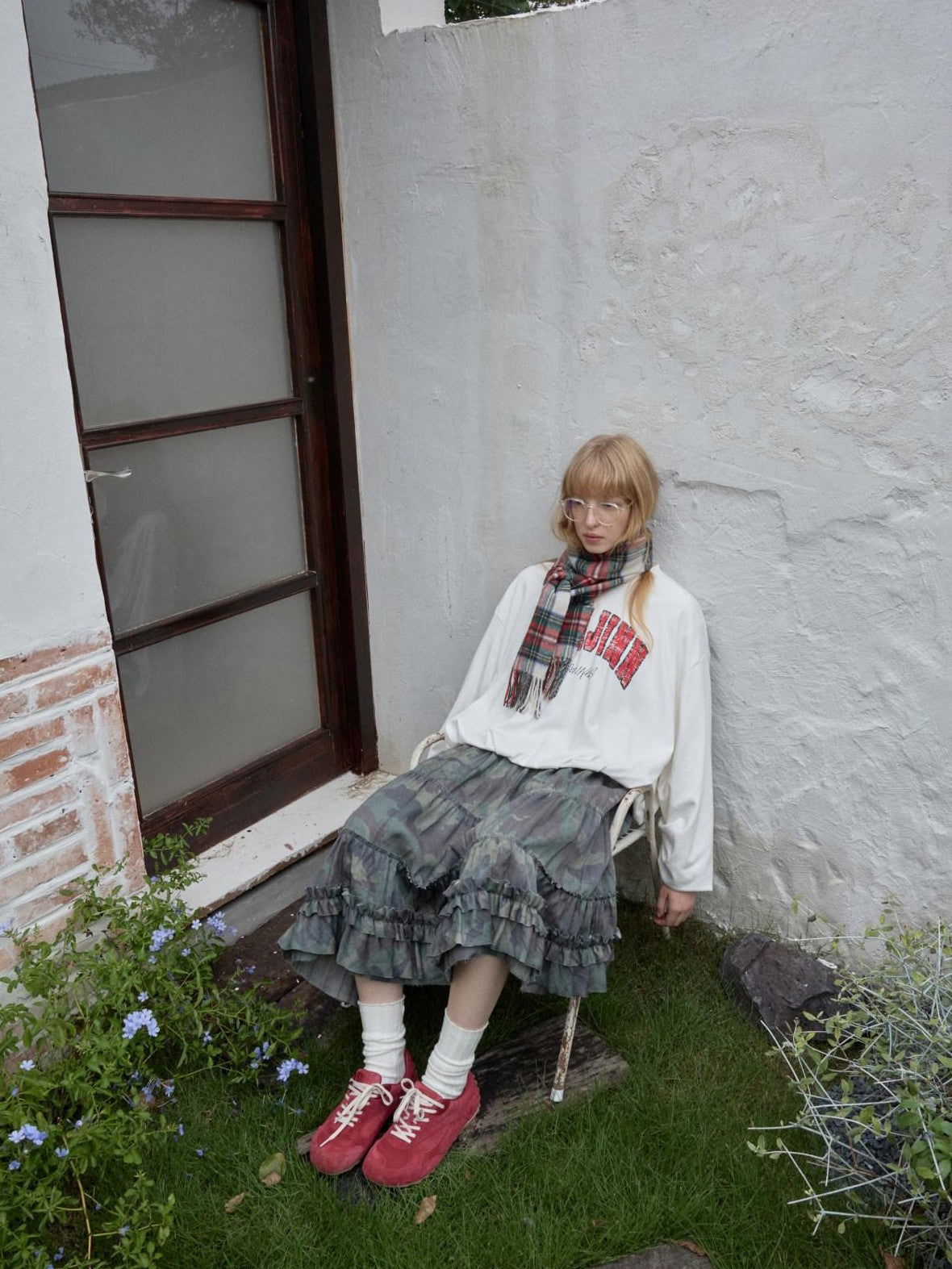 1JINN STUDIO Vintage Letter Print Bubble Hem Loose Women&