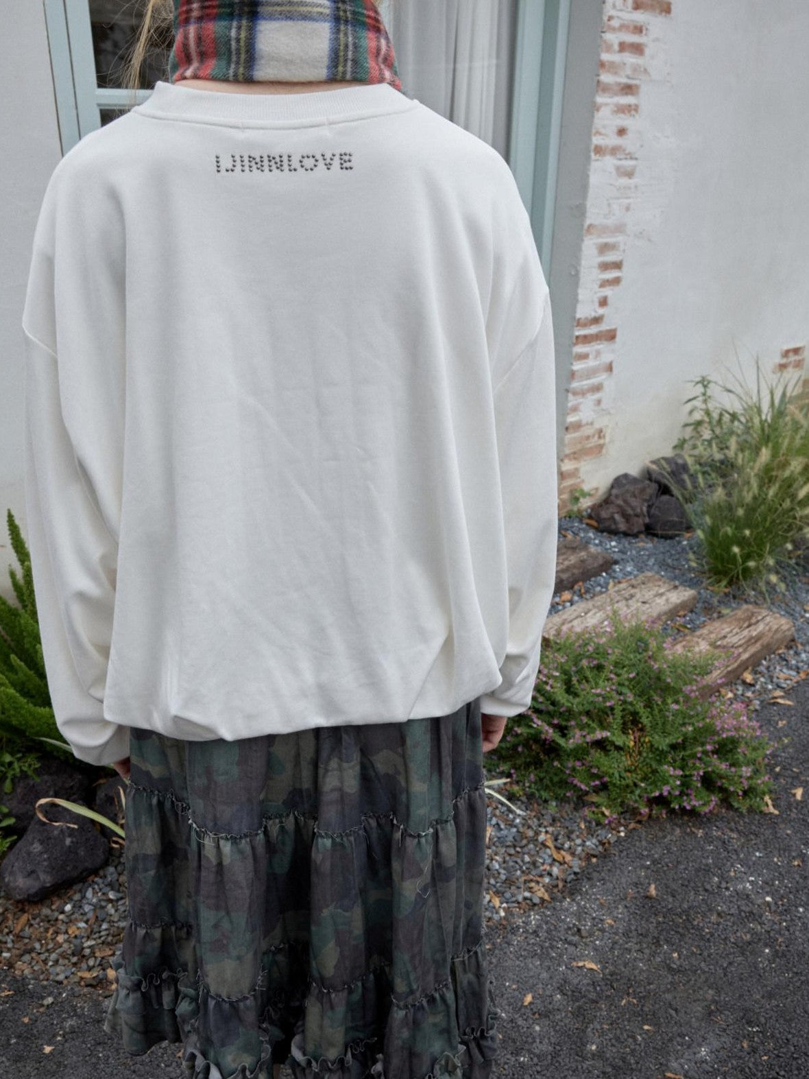 1JINN STUDIO Vintage Letter Print Bubble Hem Loose Women&